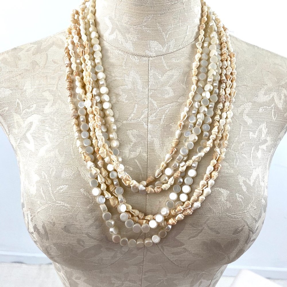 Beachy Pearl Shell Adjustable Layer Necklace - image 1